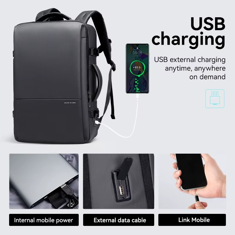 حقيبة الظهر مارك رايدن 9822 المقاومة للماء مع منفذ شحن USB – أنيقة، متينة، وعملية